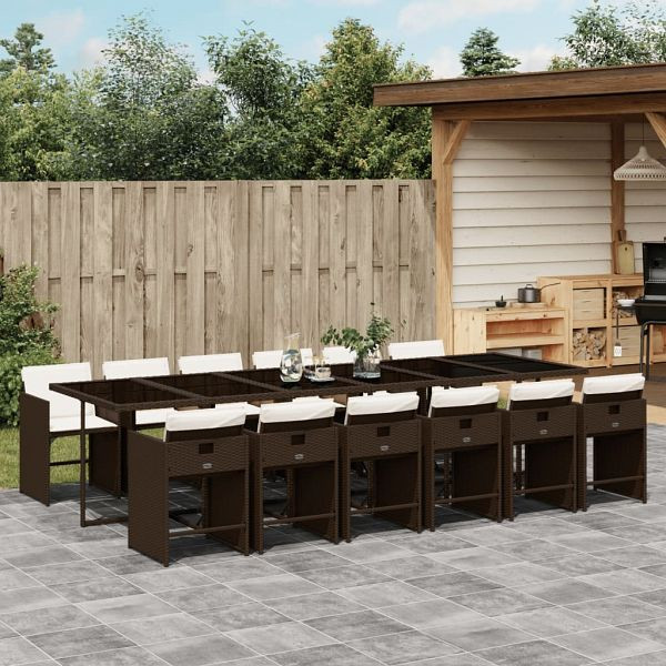 vidaXL 13-teilig Garten-Essgruppe mit Kissen Braun Poly Rattan, 3277892