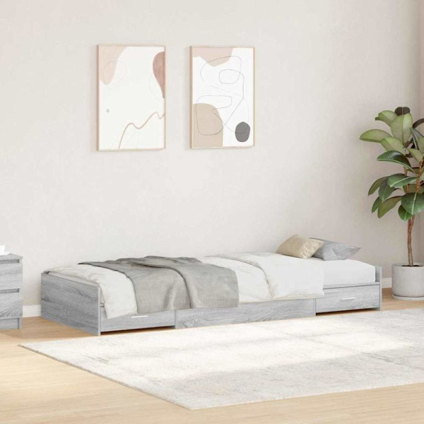 vidaXL Bett mit Stauraum Graues Sonoma 75 x 190 cm Holzwerkstoff, 3335258