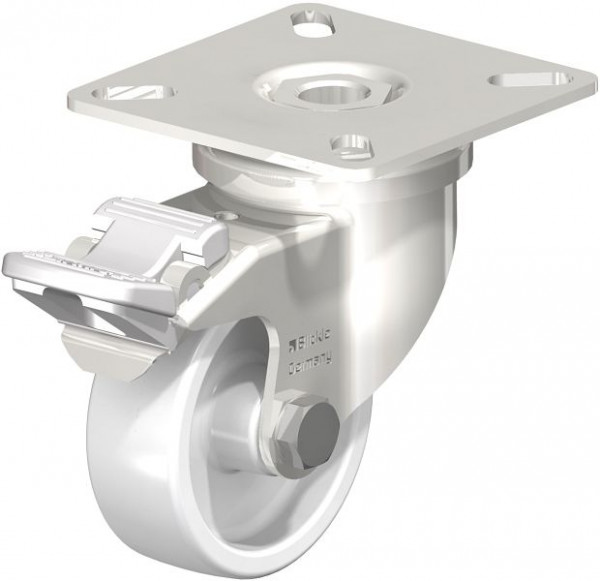 Blickle LPXA-PO 50G-FI Edelstahl-Apparate-Lenkrolle mit Anschraubplatte & Feststeller, Polyamid, Weiß, 754978