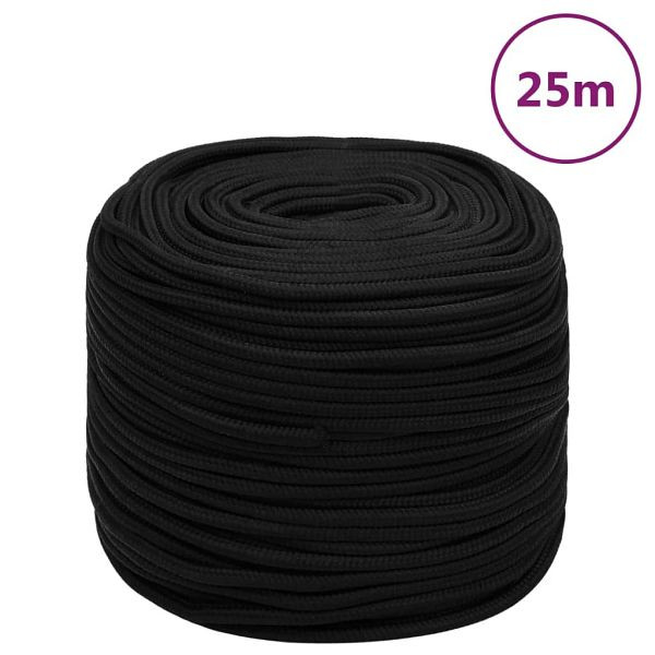 vidaXL Arbeitsseil Schwarz 8 mm 25 m Polyester, 152817, 8720287130963