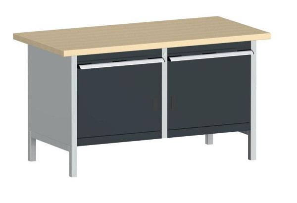bott cubio Kastenwerkbank mit 2 Schubladen 2 Türen, Multiplex-Arbeitsplatte BxTxH: 1500 x 750 x 840 mm, RAL 7035/7016, 41002028.19V