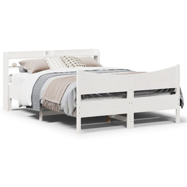 vidaXL Massivholzbett mit Kopfteil Weiß 135x190 cm Kiefer, 3307060