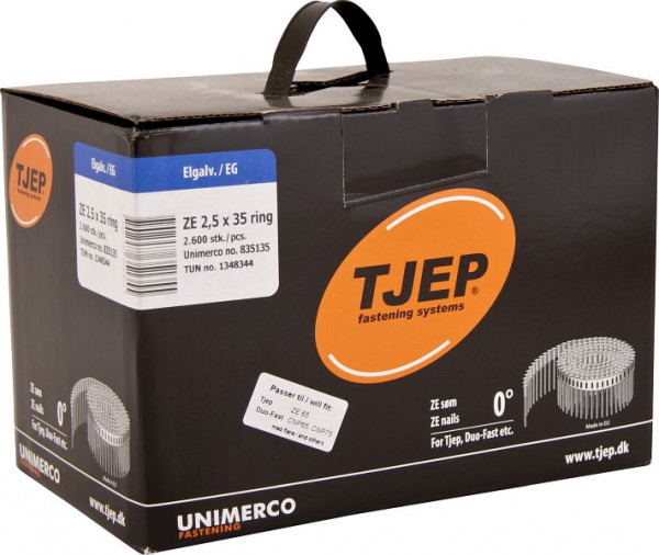 TJEP ZE25/35 Rillennagel verzinkt, Trompetenkopf Box 2.600 Stück, ZE Nägel, 835135