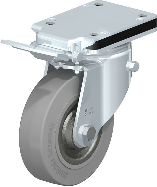 Blickle LH-SE 160K-IS-SG Stahlblech-Lenkrolle, Schwerlast-Ausführung, mit Anschraubplatte & Feststeller, Elastik-Vollgummi, Grau, 750137