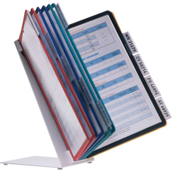 Stein HGS Durable Display System Tischaufsteller -Vario Table-, Vario Table 10 /10 Sichttafeln, je 2x schwarz, rot, gelb, grün, dunkelblau, für bis zu 20 Betriebsanweisungen, 90.9216