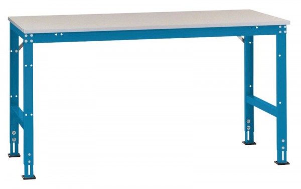 Manuflex Arbeits-Grundtisch UNIVERSAL Standard mit Melaminplatte, BxTxH = 1250 x 600 x 760-870 mm, Brillantblau, AU4021.5007