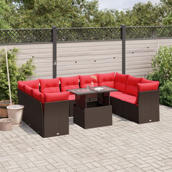 vidaXL 10-teiliges Gartensofa-Set mit Kissen, braun, Polyrattan, 3266824