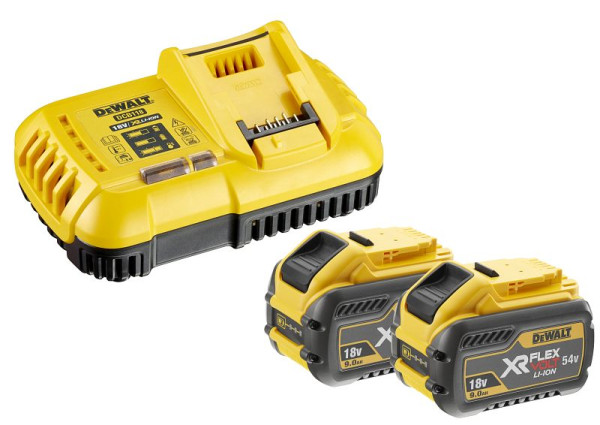 DeWalt 54 Volt / 162 Wh XR FLEXVOLT Akku-Starter-Set, inklusive 2x Akku und 1x Schnellladegerät, DCB118X2-QW