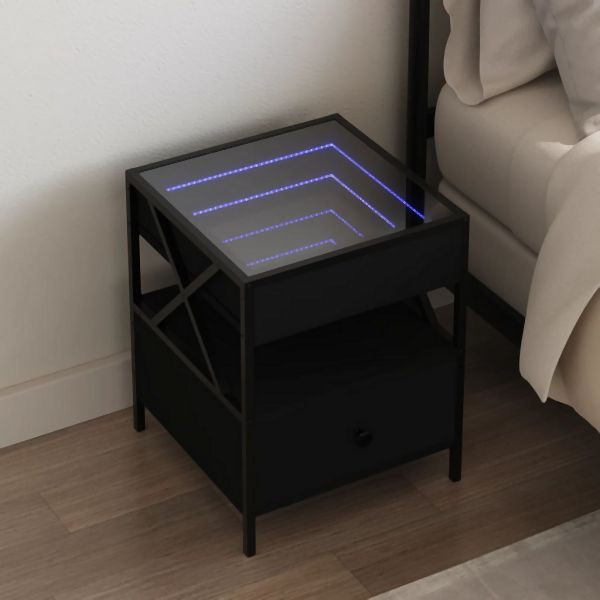 vidaXL Nachttisch mit Infinity-LED Schwarz 40x40x51 cm, 3284101