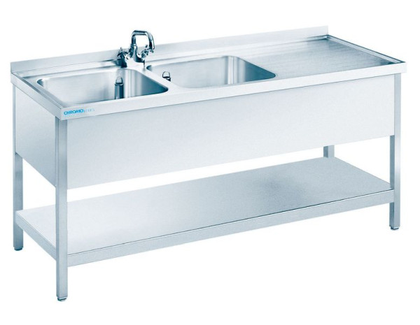 CHROMOnorm Spültisch mit 2 Becken links, 1500x600x850-900 mm, ST0615C2LTZ