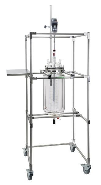 Rettberg Fahrbares Gestell für Reaktionsgefäße 6-20 Liter, ohne Flanschhalterung, seitliche Tablar, Edelstahl, 134291200