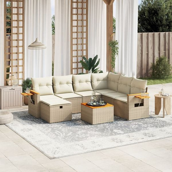 vidaXL 8-teilig Garten-Sofagarnitur mit Kissen Beige Poly Rattan, 3265552