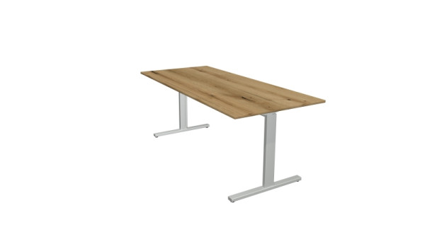 Kerkmann Schreibtisch Form 2 - B 1800 x T 800 x H 700-820 mm mit T-Fuß-Gestell in alusilber, Eiche, 11020755