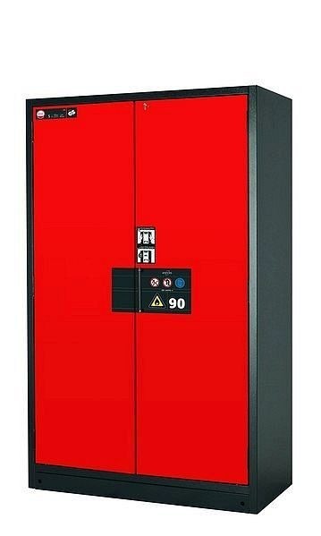 asecos Sicherheitsschrank Q-PEGASUS-90, Q90.195.120.WDAC in verkehrsrot RAL 3020 mit 4x Auszugswanne Standard (Edelstahl), 30002-046-30018