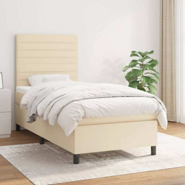 vidaXL Boxspringbett mit Matratze Creme 80x200 cm Stoff, 3141814