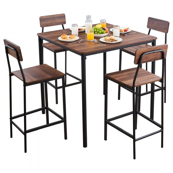 VEVOR 5-tlg. Bartisch-Set mit 4 Barstühlen, quadratischer Tisch (90x90x91 cm), für Büro, Minibar, Wohnzimmer, Esszimmer, BTZEK5JTFXGYDEG0I001V0