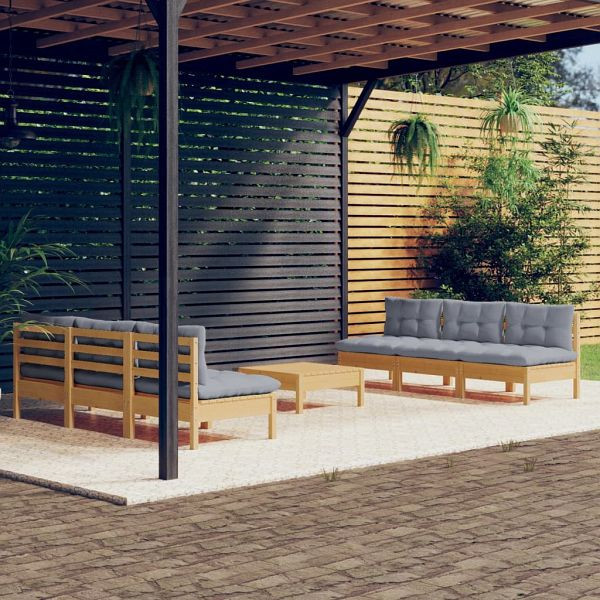 vidaXL 7-teilig Garten-Lounge-Set mit Grauen Kissen Kiefernholz, 3096093