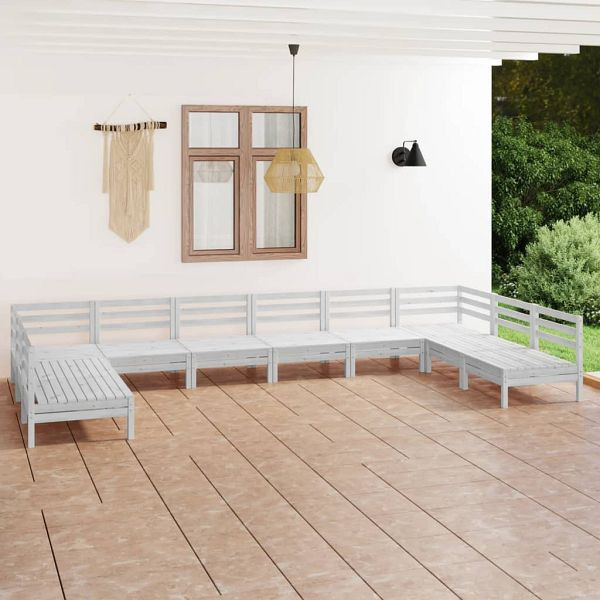 vidaXL 10-teilig Garten-Lounge-Set Weiß Massivholz Kiefer, 3083425