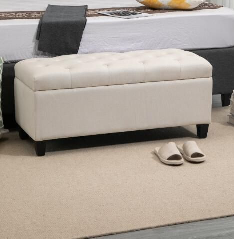 HOMCOM Sitzbank Polsterbank mit Stauraum Truhenbank Flur Schlafzimmer Wohnzimmer leinenartiges Polyester Gummiholz Cremeweiß 100 x 40 x 44 cm, 838-166CW