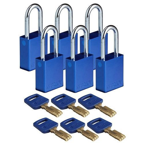 Brady Vorhangschlösser SafeKey, Aluminium, VE: 6 Stück, lichte Bügelhöhe 38,10 mm, blau, 307991