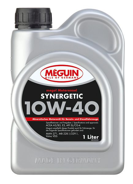 Meguin megol Motorenöl Synergetic SAE 10W-40, Kanister Kunststoff, VE: 1 Liter, 6332