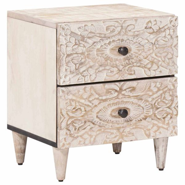 vidaXL Nachttisch Weiß 40 x 33,5 x 46 cm Massivholz Mango, 4018366