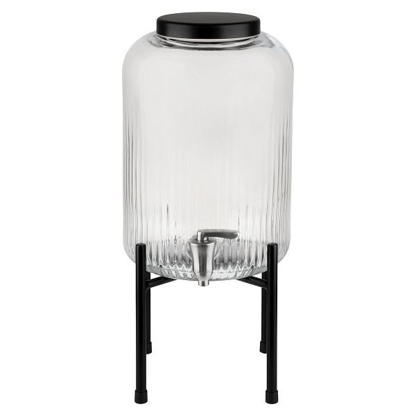 APS Getränkespender -INDUSTRIAL-, Ø 20 cm x 45 cm, Behälter aus Glas, Zapfhahn aus Edelstahl, Metallgestell, Antirutschmatte aus Silikon, 7 Liter, 10450