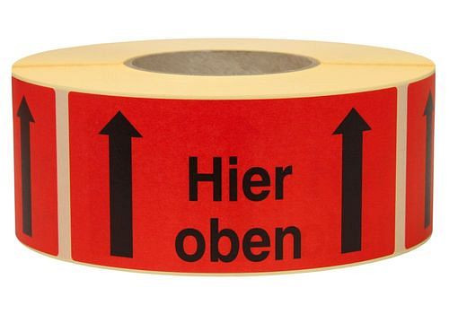 DENIOS Warn- und Hinweisetiketten, Oben, 145 x 70 mm, aus Papier, 299627