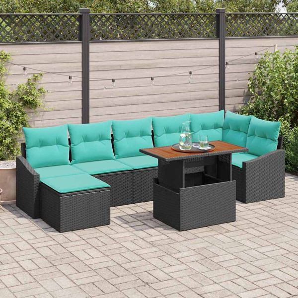 vidaXL Garten-Sofa-Set mit Kissen 8-teilig Schwarz und Teal, 3349871