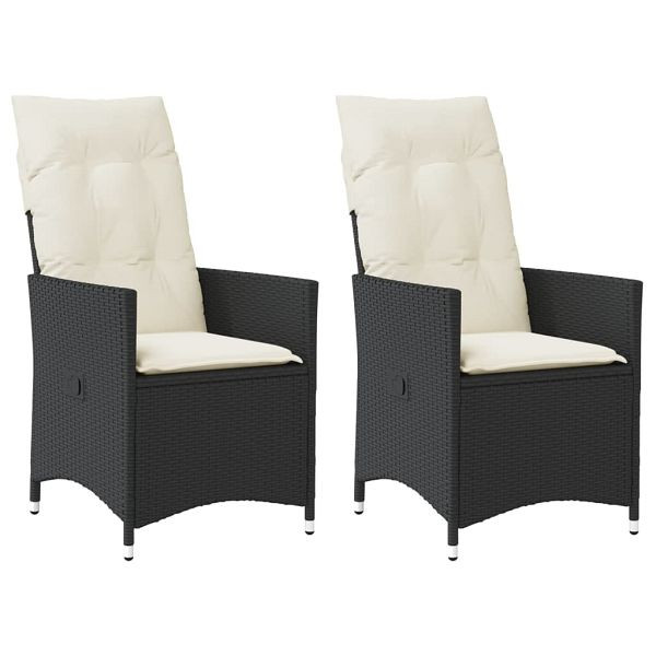 vidaXL Gartensessel mit Kissen 2 Stück Verstellbar Schwarz Poly Rattan, 365645