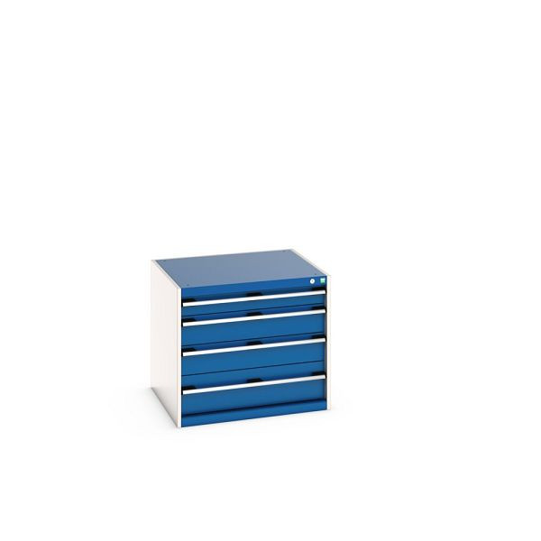 bott cubio Schubladenschrank bestückt, mit 4 Schubladen, BxTxH: 800x750x700mm, RAL 7035/5010, Enzianblau, 40028003.11V