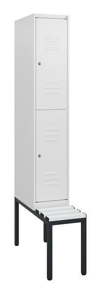 C+P Doppelstöckiger Spind Classic PLUS, 1950x300x815mm, 9016/9016, Zylinderschlösser, mit untergebauter Sitzbank, 0803505-10 S10089