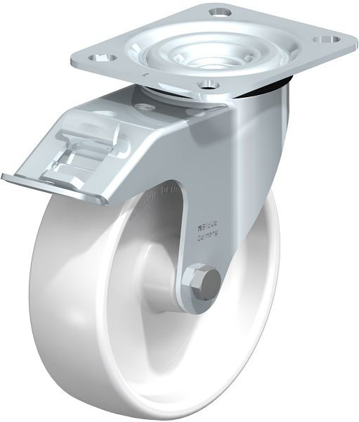 Blickle L-PPN 125G-FI Stahlblech-Lenkrolle, mittelschwere Ausführung, mit Anschraubplatte & Feststeller, Polypropylen, Weiß, 762794