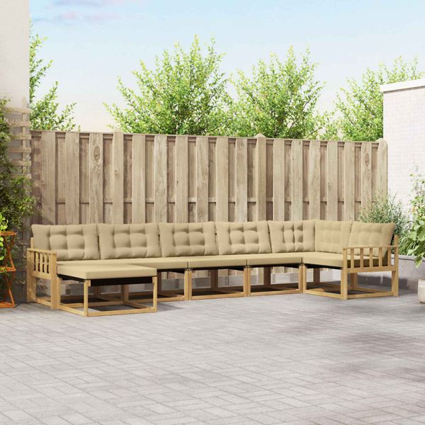 vidaXL Outdoor-Sofagarnitur mit Kissen 7-teilig Weiß und Beige, 3388899