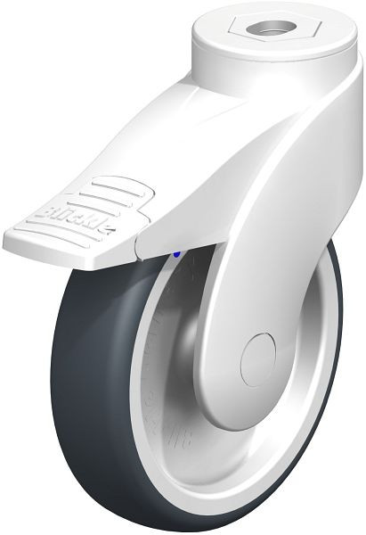 Blickle LWKX-TPA 126G-FI Kunststoff-Lenkrolle WAVE, rostfrei, mit Rückenloch & Feststeller, Thermoplastisches Gummi-Elastomer, Grau, 740166