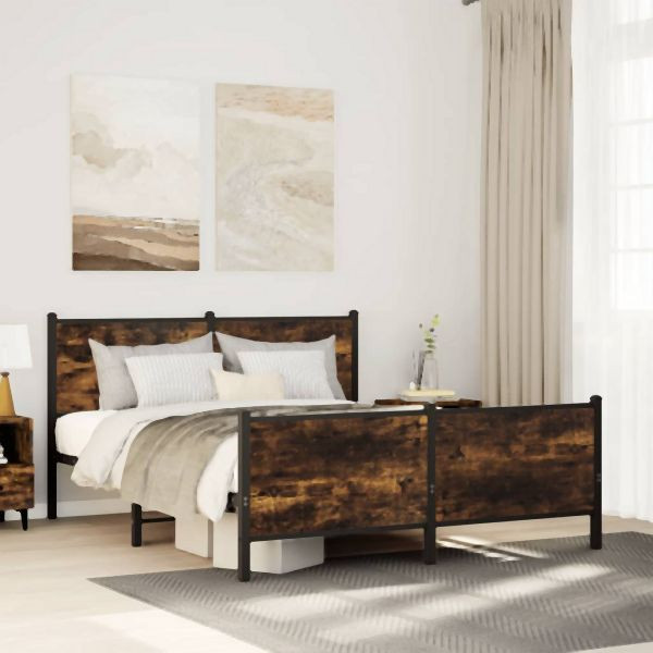 vidaXL Metallbett ohne Matratze Räuchereiche 150x200 cm, 3301353