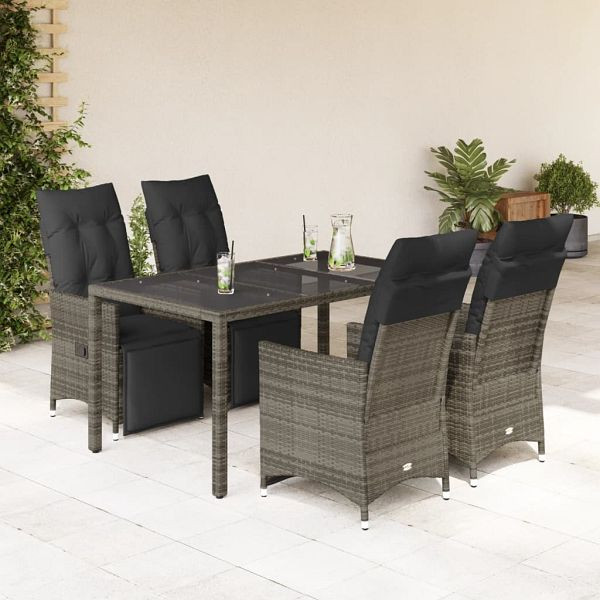vidaXL 5-tlg. Garten-Bistro-Set mit Kissen Grau Poly Rattan, 3276895