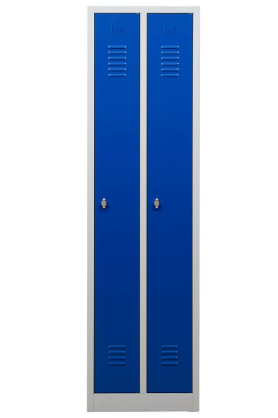Gürkan Garderobenschrank, 50 x 50 x 180 cm, Lichtgrau, Enzianblau, Vorhangschloss, Hutboden & Kleiderhaken, WRC/2.1850, 104654