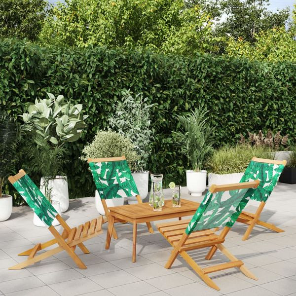 vidaXL Gartenstühle 4 Stück Klappbar Grün Stoff und Massivholz, 3214649