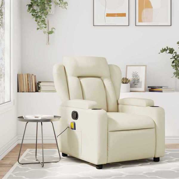 vidaXL Massagesessel mit Relaxfunktion, Kunstleder, Creme, 3205597