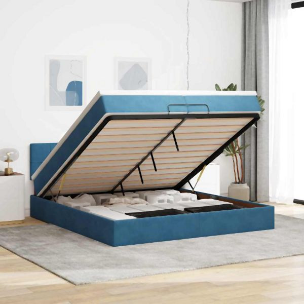 vidaXL Ottoman-Bett mit Matratze Dunkelblau 200x200 cm Samt, 3311799