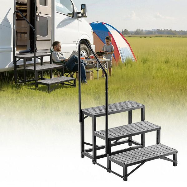 VEVOR 3-stufige RV Treppe mit Handlauf, 299 kg Tragkraft, rutschfeste Stufen, für Camper, Pools & Mobilheime, TYGDK3JHJGDF60802001V0