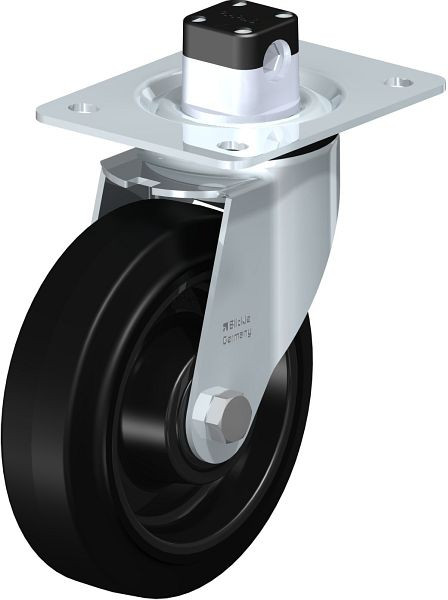 Blickle LE-POEV 160XKA-CS11 Stahlblech-Lenkrolle mit Anschraubplatte & Zentralfeststeller, Elastik-Vollgummi, Schwarz, 850223
