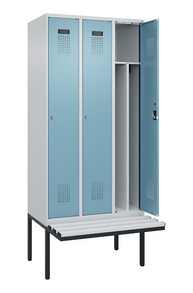 C+P Spind Evolo PLUS, 3 Abteile, 2120x900x815mm, 7035/0010, Haken 4, Zylinderschloss, Material Sitzfläche Kunststoff, 0490407-30F S10090