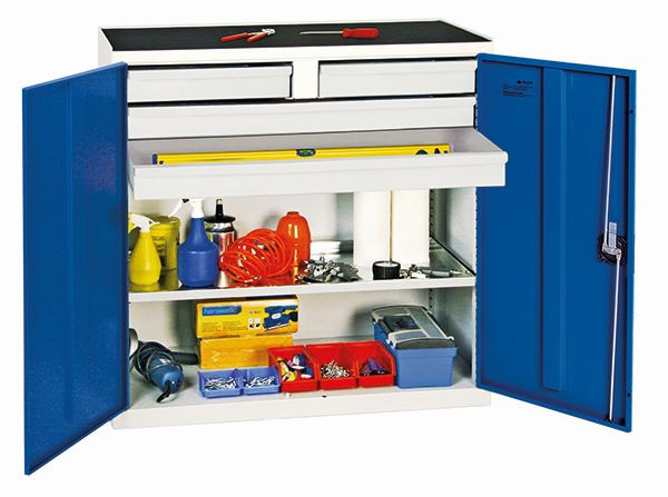stumpf Werkzeug- und Materialschrank Serie 2000, 7035/5010, 2 Schubladen, 2 Großraumschubladen, 1 Fachboden, 2007474