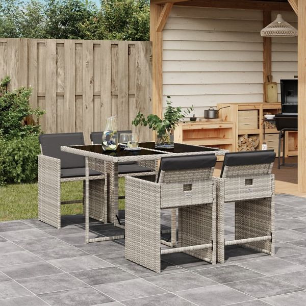 vidaXL 5-tlg. Garten-Essgruppe mit Kissen Hellgrau Poly Rattan, 3211079