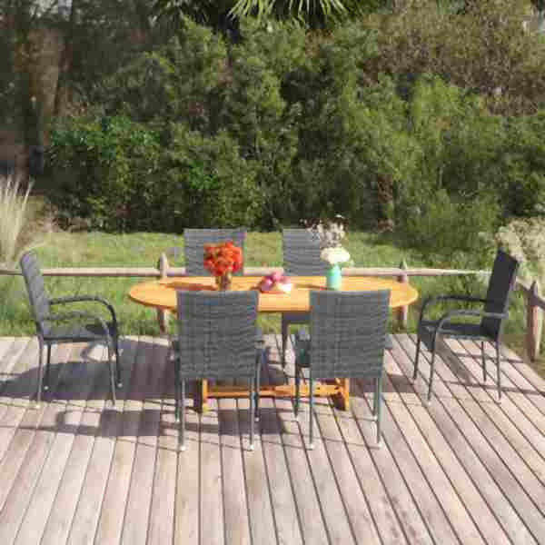 vidaXL 7-tlg. Garten-Essgruppe Poly Rattan Grau, 3070759