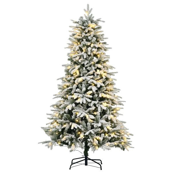 HOMCOM Künstlicher Weihnachtsbaum, Christbaum, inkl. Kunstschnee, LED-Lichter, 180 cm, Grün + Weiß, 830-754V90GN