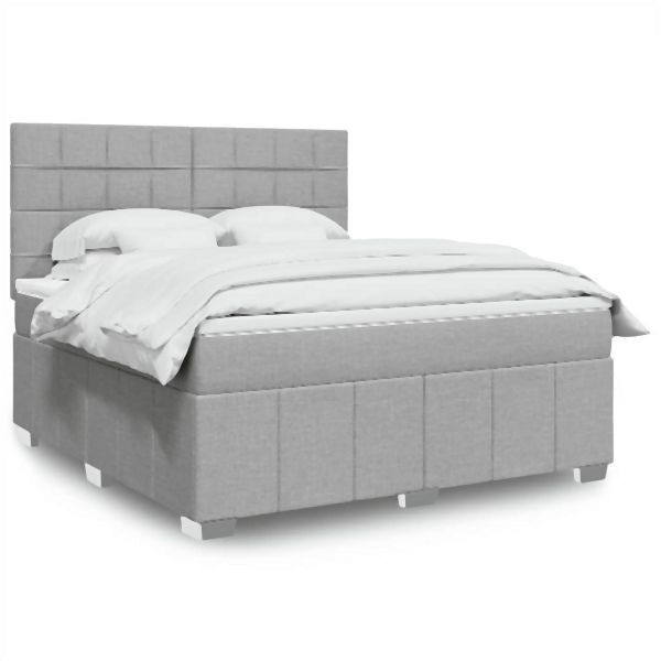 vidaXL Boxspringbett mit Matratze Hellgrau 180x200 cm Stoff, 3291747