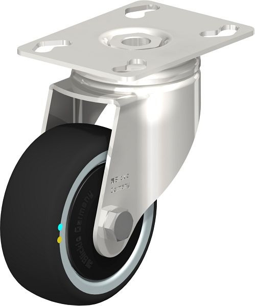 Blickle LKPXA-PATH 80KD-ELS-FK Edelstahl-Apparate-Lenkrolle mit Anschraubplatte, Thermoplastisches Polyurethan, Grau, 853516